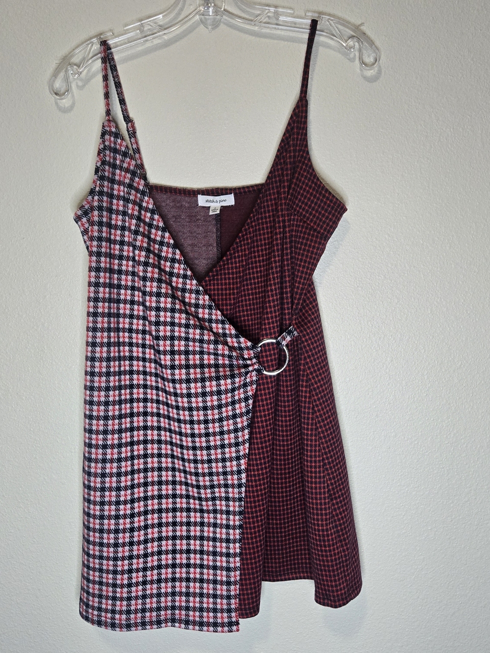 Stitch & Pine Y2K Plaid Faux Wrap Mini Cami Dress Ring Accent Small